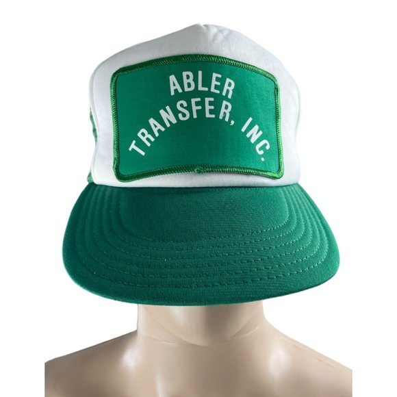 Vtg Abler Transfer Inc. Green/White Embroidered Logo Patch Snapback Trucker Hat - Picture 1 of 5